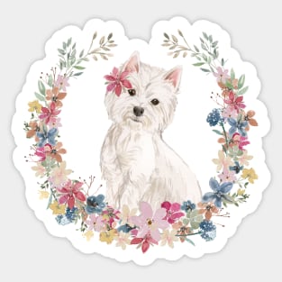 Cute Little Westie with Flower Wreath Sticker